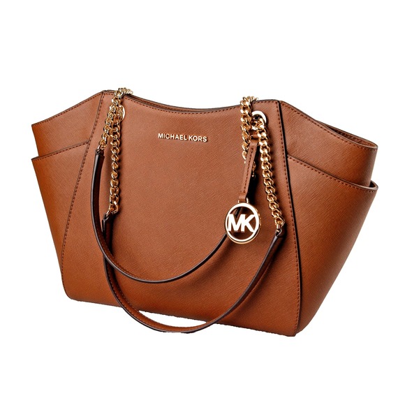 MICHAEL KORS JET SET TRAVEL LARGE CHAIN SHOULDER TOTE BAG BROWN LUGGAGE NWT 378 - Picture 1 of 11